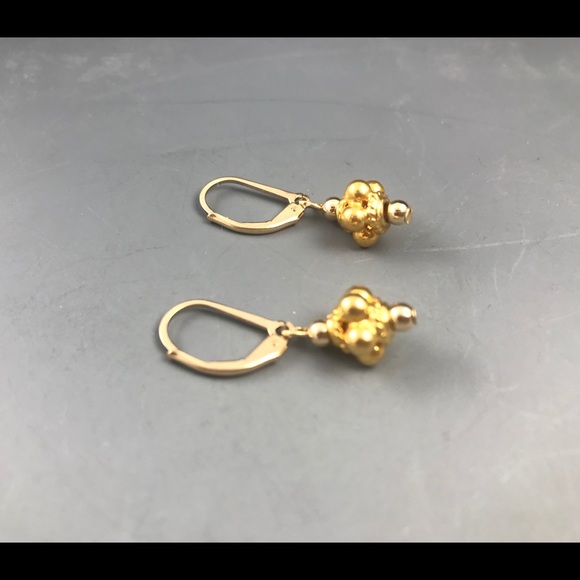 Delicate Dangle Gold Tone Leverback Ball Earrings - Picture 3 of 4